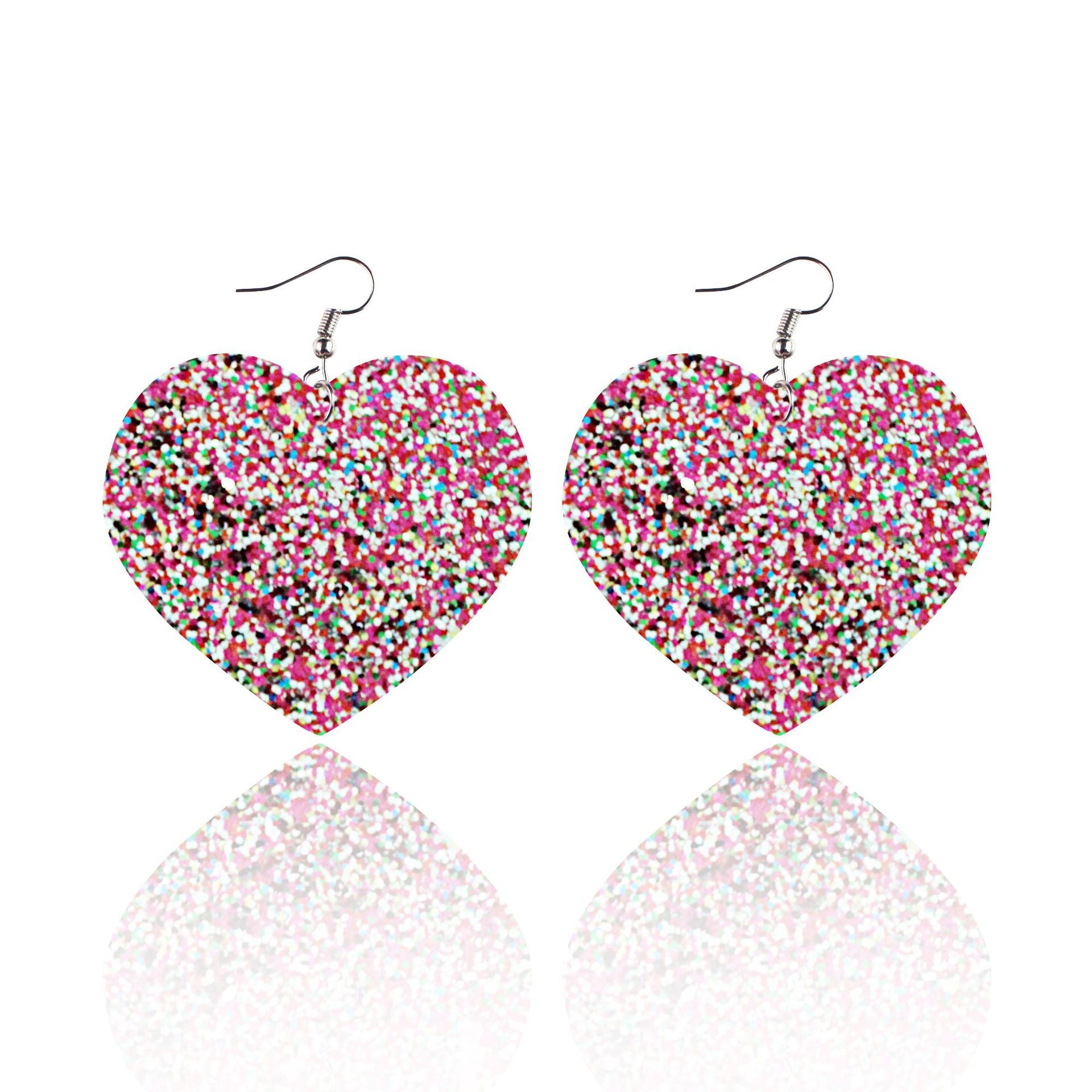Wholesale Sequin Grain Glitter Heart Shape PU Leather Earrings