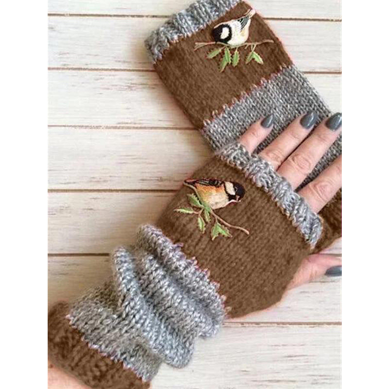 Wholesale Warm Patchwork Embroidered Gloves