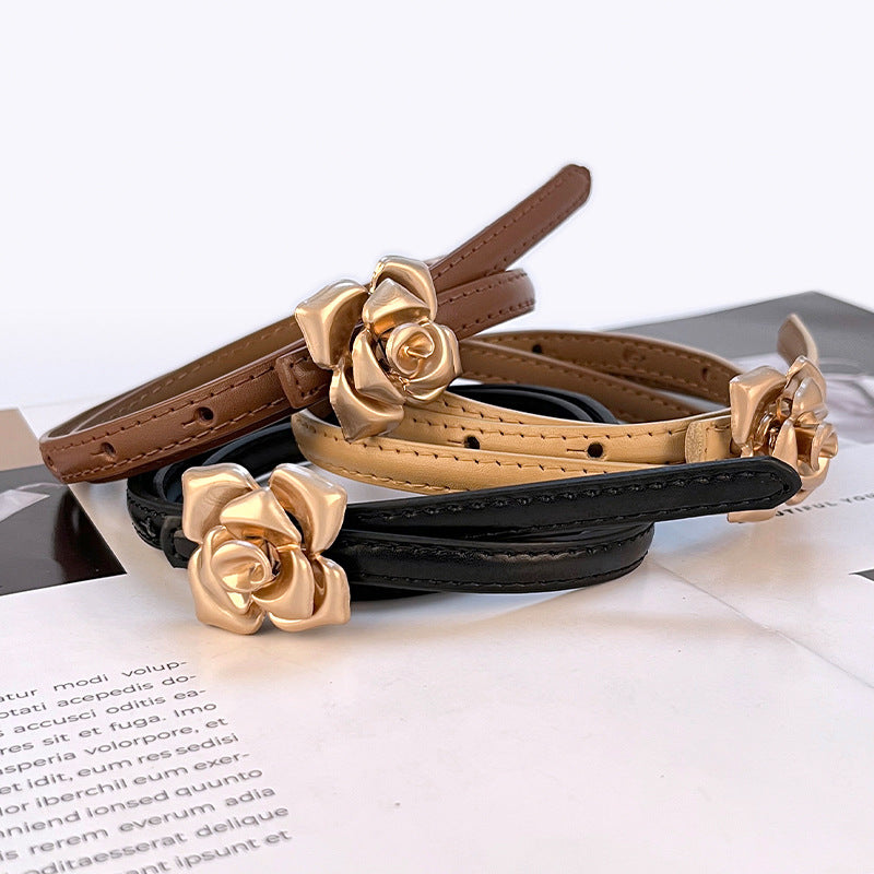 Wholesale Leather Belt for Women with Flower Waistband and Cowhide Leather Belt