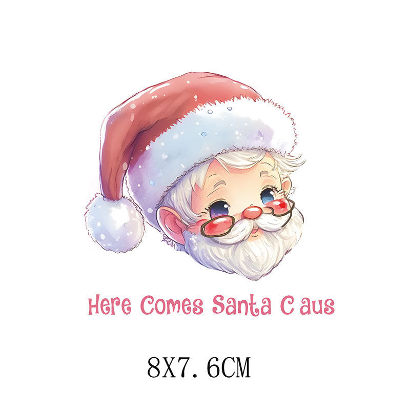 Wholesale 5pcs/pack  Pink Christmas Cartoon House Heat Transfer Pattern Clothing Sticker   UV DTF Ready to Press Transfers Wraps