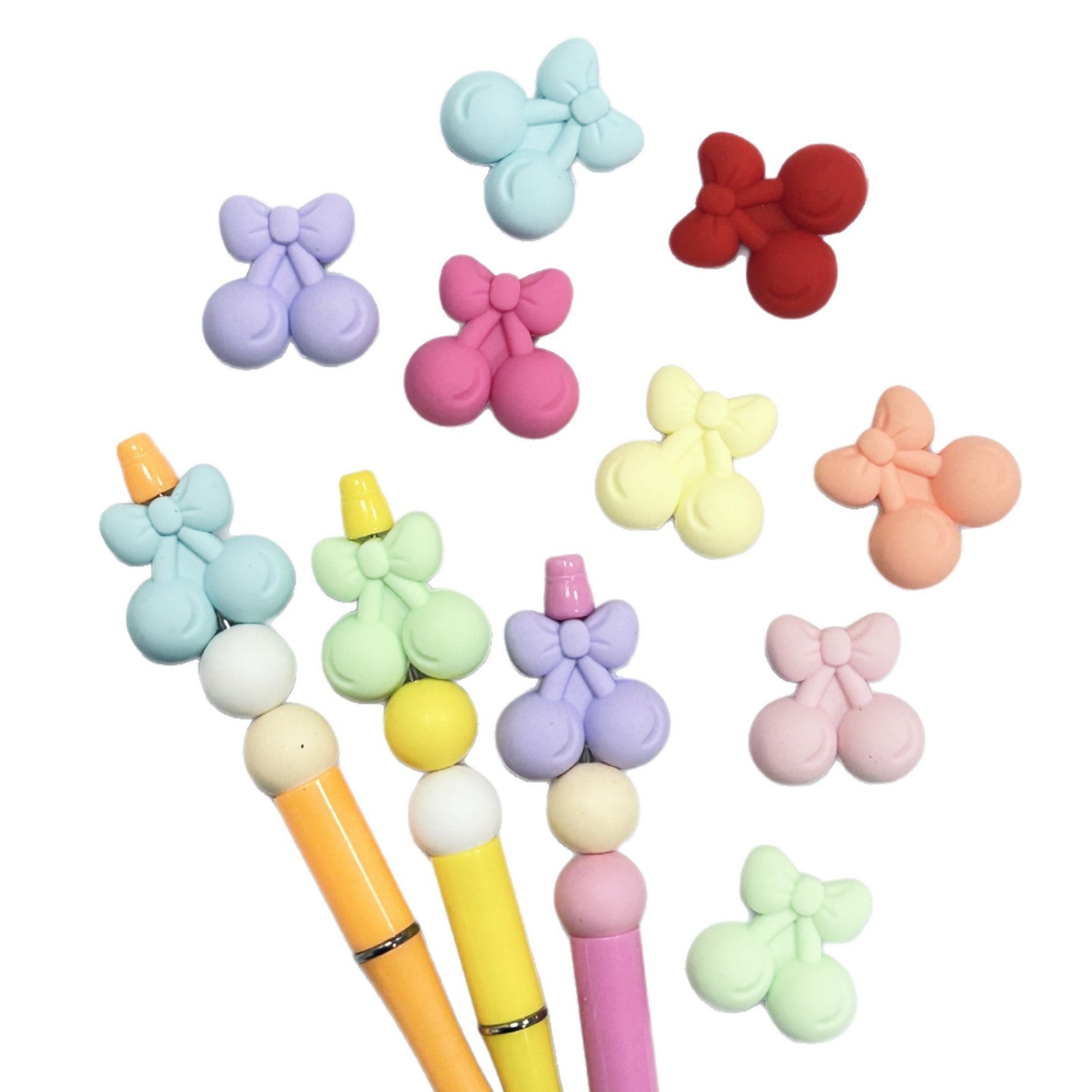 Wholesale 10pcs Food grade silicone teething beads macaron color bow cherry 3D beads