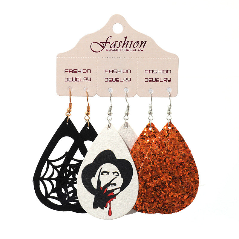 Wholesale PUHalloween Scary, Funny, Teardrop-shaped Skull Pumpkin Earrings
