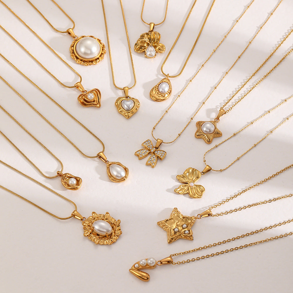 Wholesale Pearl Casting Love Pendant stainless steel necklace