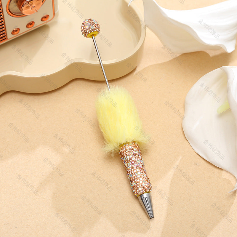 Wholesale Beadable Pens Creative Diy Cute Plush Ball Diamond Ballpoint Pen