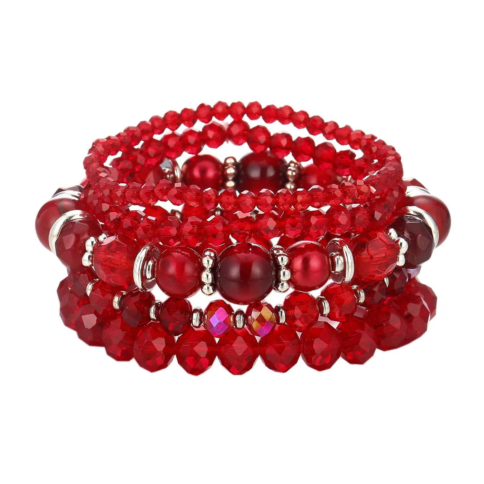 Wholesale Bohemian Colorful Crystal Multi-layered Beaded Elastic Bracelet