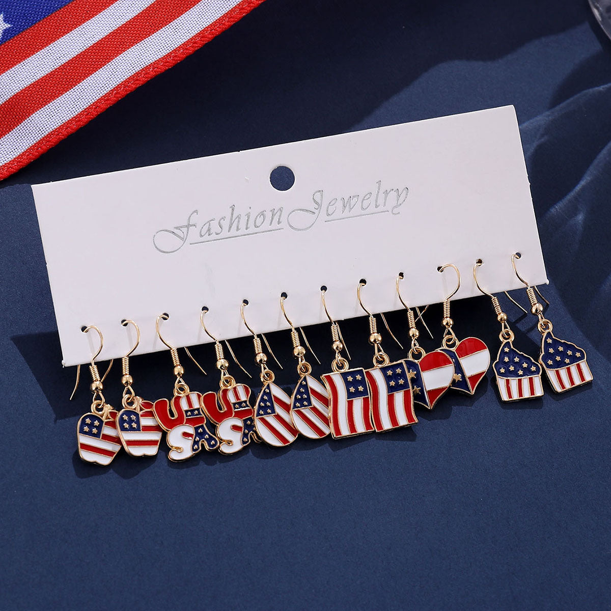 Wholesale Independence Day red  white blue star striped slipper earring set