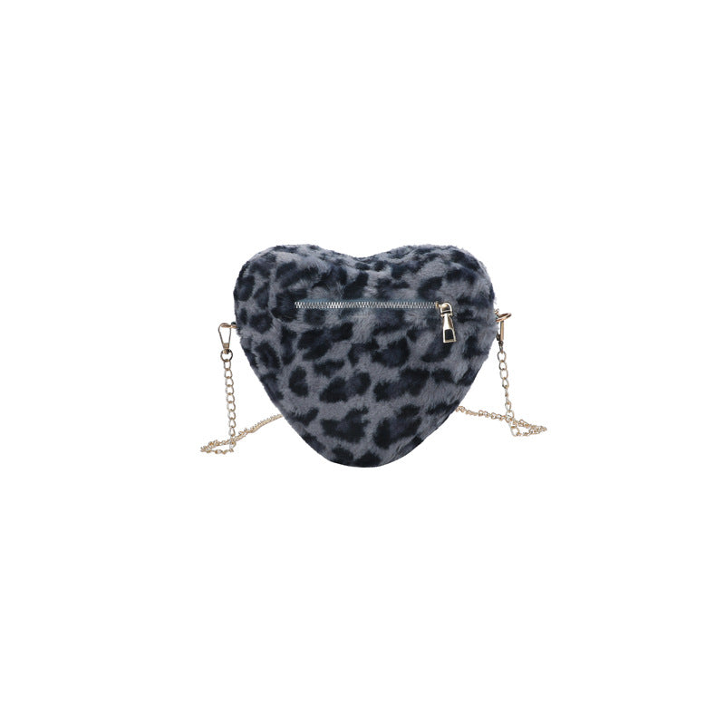 Wholesale Leopard Print Plush Heart Crossbody Bag