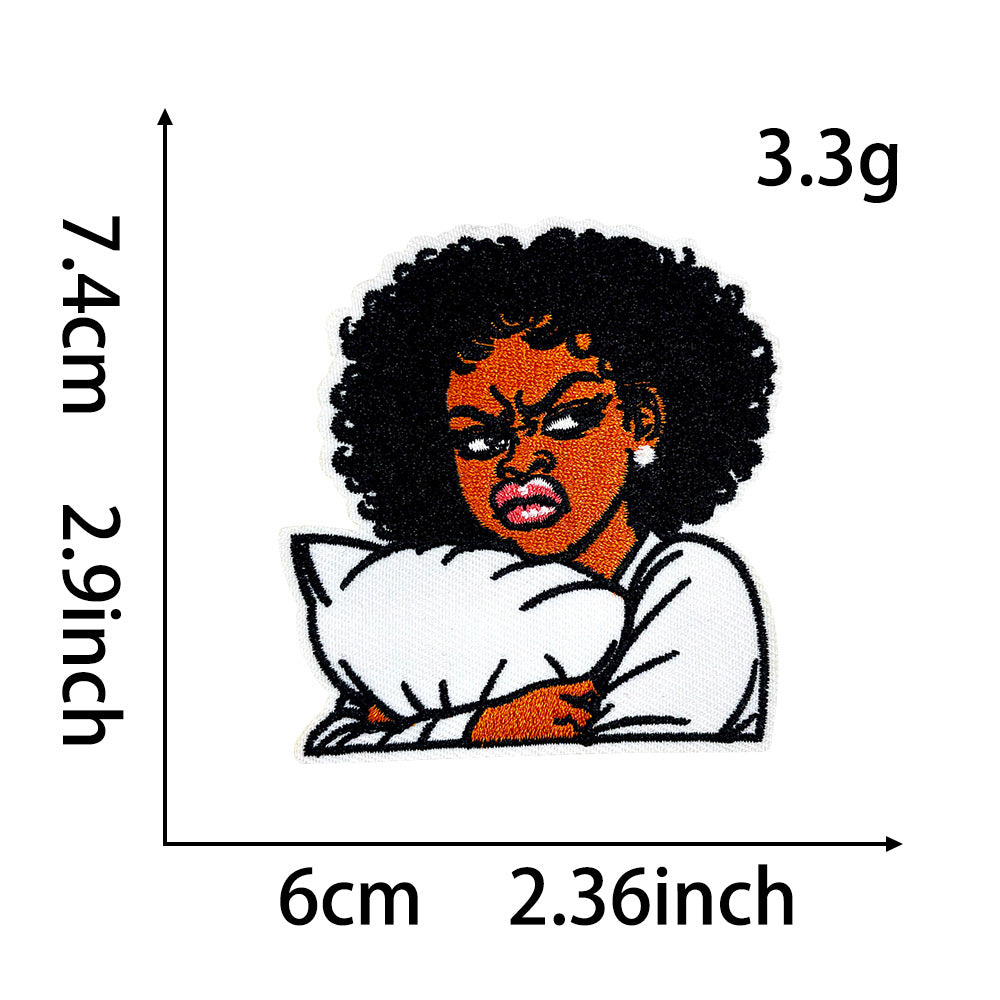 Wholesale Funny Black Girl Pajama Embroidered Patch Sequin Iron On Adhesive Back For Coat Decoration
