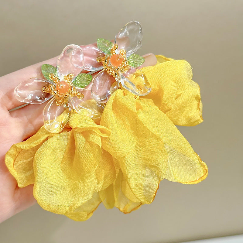 Wholesale Fabric flower super fairy handmade beaded fairy small fresh flower silver needle earrings