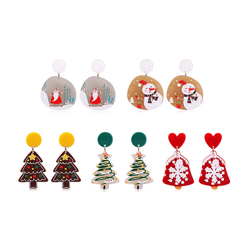 Wholesale Christmas Red Snowflake Tree Acrylic Earrings For Women Party Wear Gift