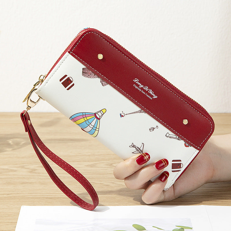 Wholesale Zipper Splicing Contrasting Iron Tower PU Women's Wallet