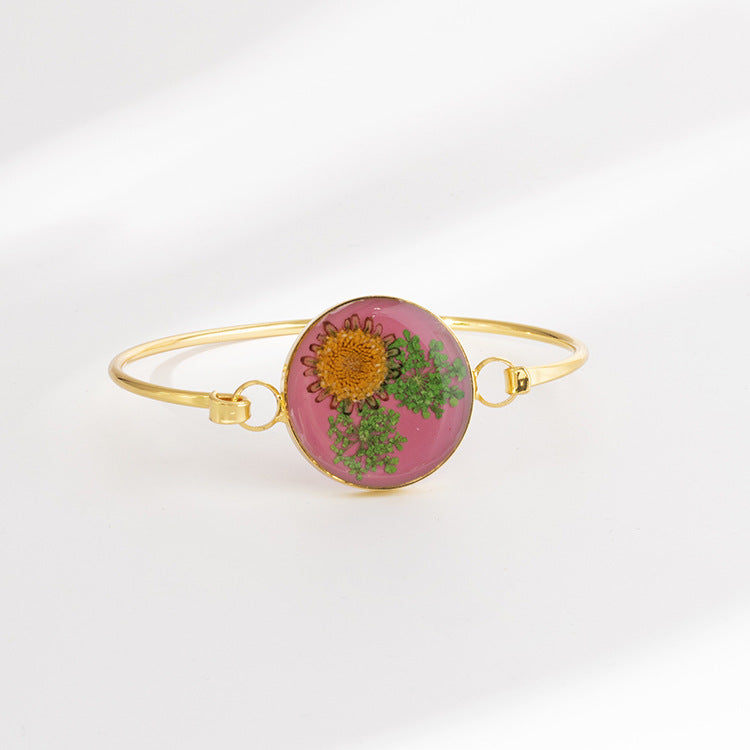 Wholesale 6pcs Dried Flower Resin Copper Simple Bracelet