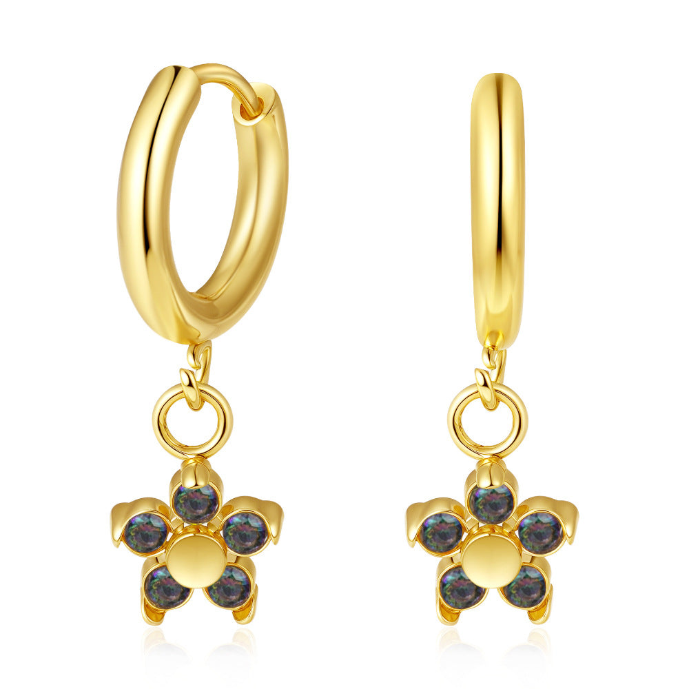 Wholesale Flower Zircon Stainless Steel 18k Gold Plated Earrings
