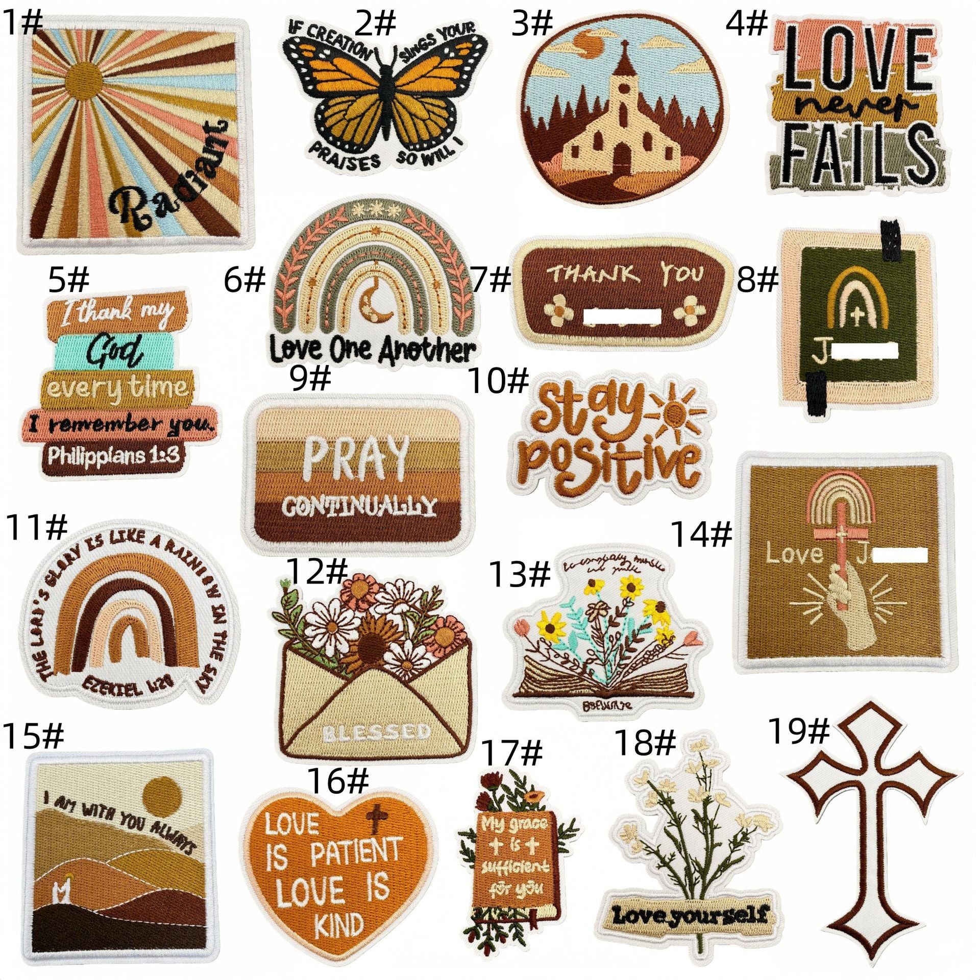 Wholesale Polyester Embroidered Patches Bohemian Cartoon English Iron On Badges For DIY Craft Supply