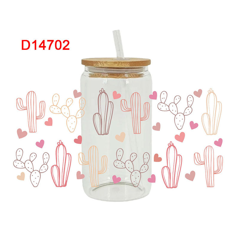 Wholesale Cartoon Cute Plants and Books Theme 16oz Cup UV DTF Wraps