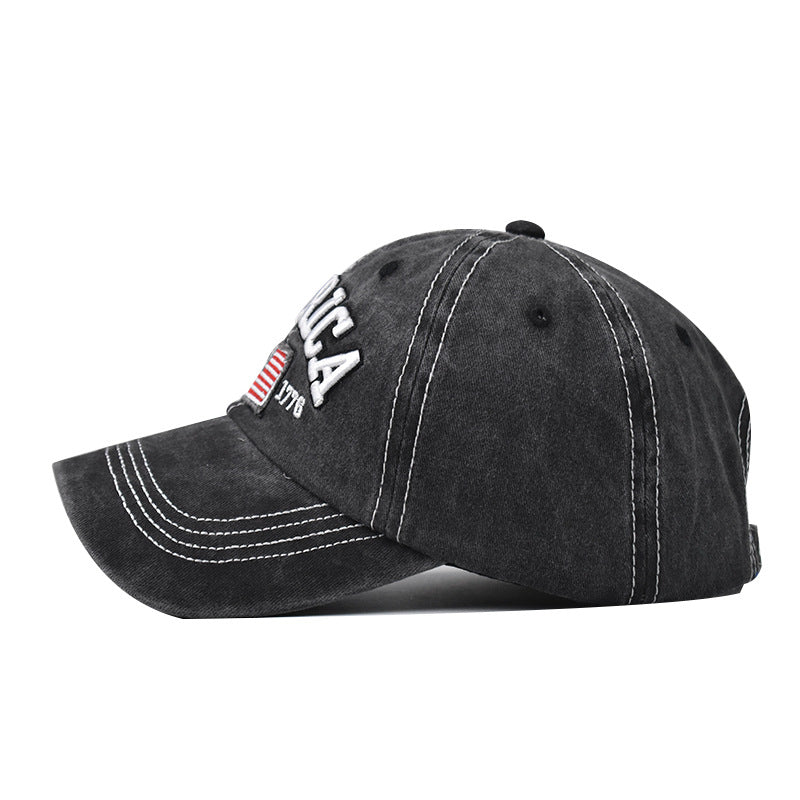 Wholesale Cotton Washed Ripped Hole Flag Embroidered Baseball Hat