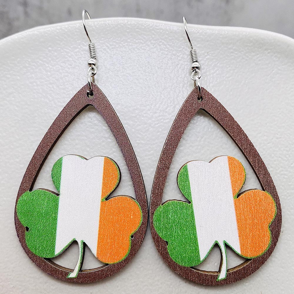 Wholesale St. Puckett Festival  Clover Green Rainbow Dwarfs Wooden Earrings