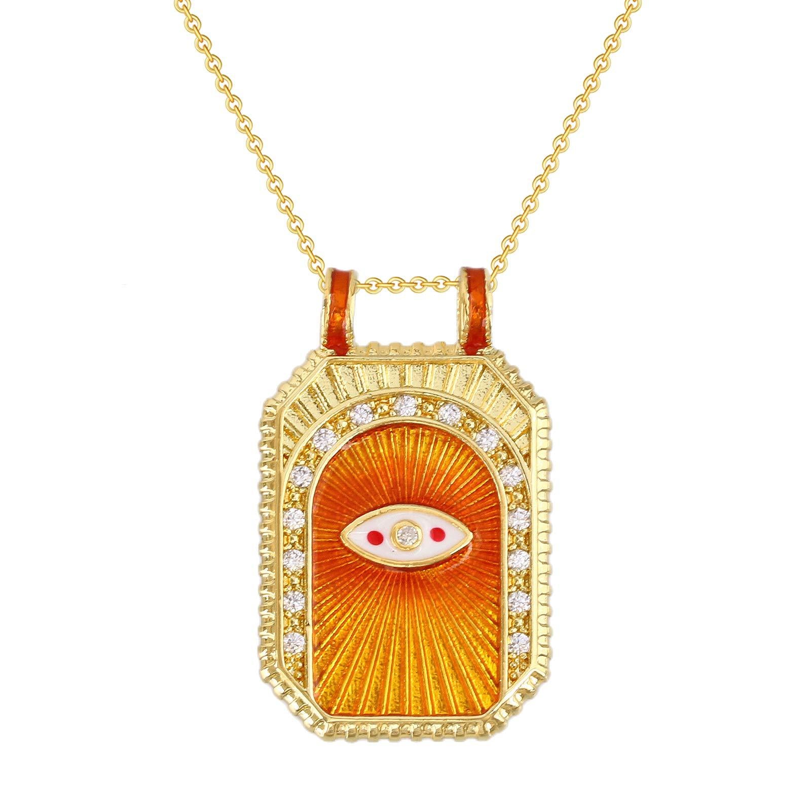 Wholesale Stylish Gold Plated Copper Evil Eye Square Pendant Necklace Jewelry Accessory