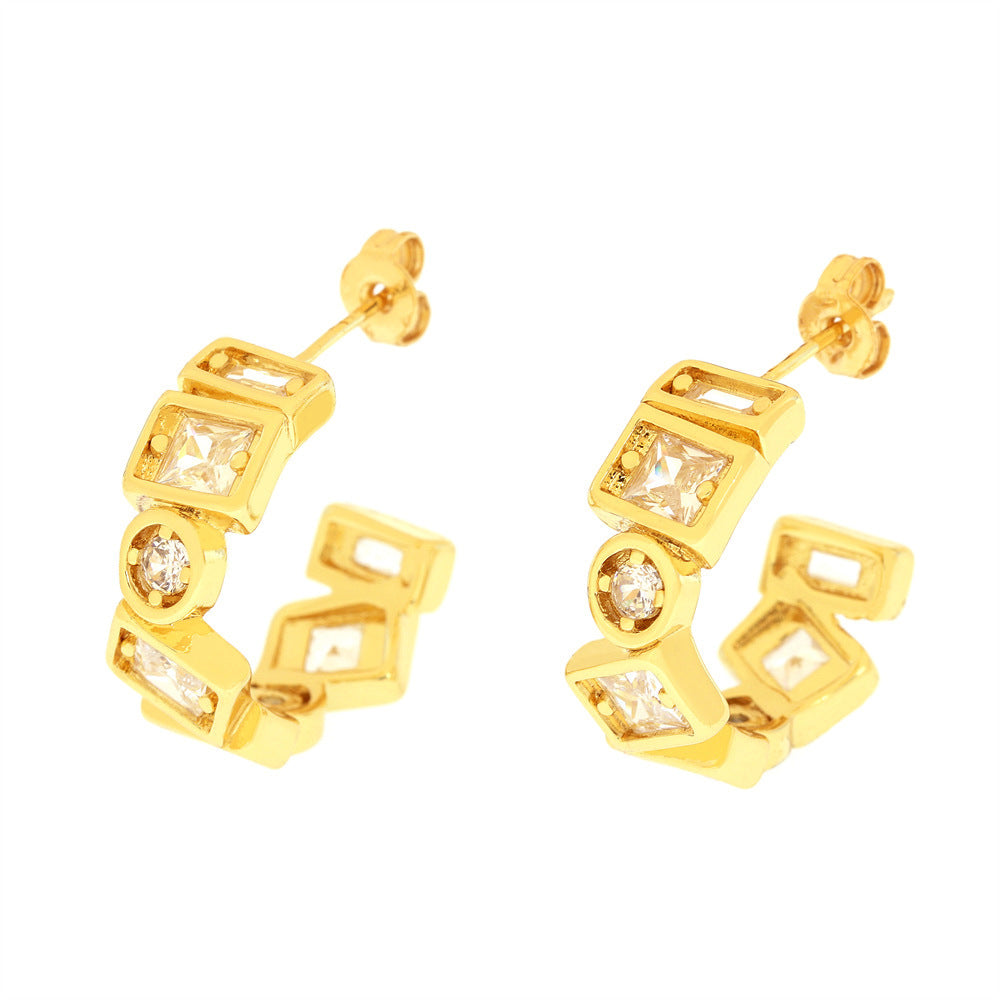 Wholesale 18K Copper Gold Plated Zircon C-shaped Earrings
