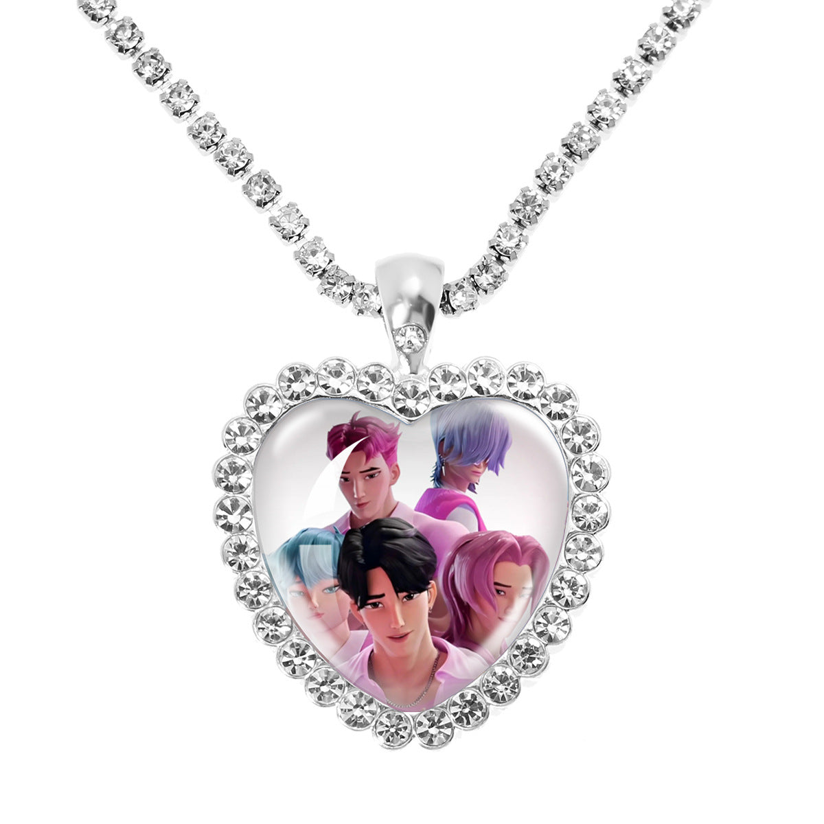 Wholesale Purple Cartoon Girl Time Gem Peach Heart Water Diamond Necklace OLY Exclusive