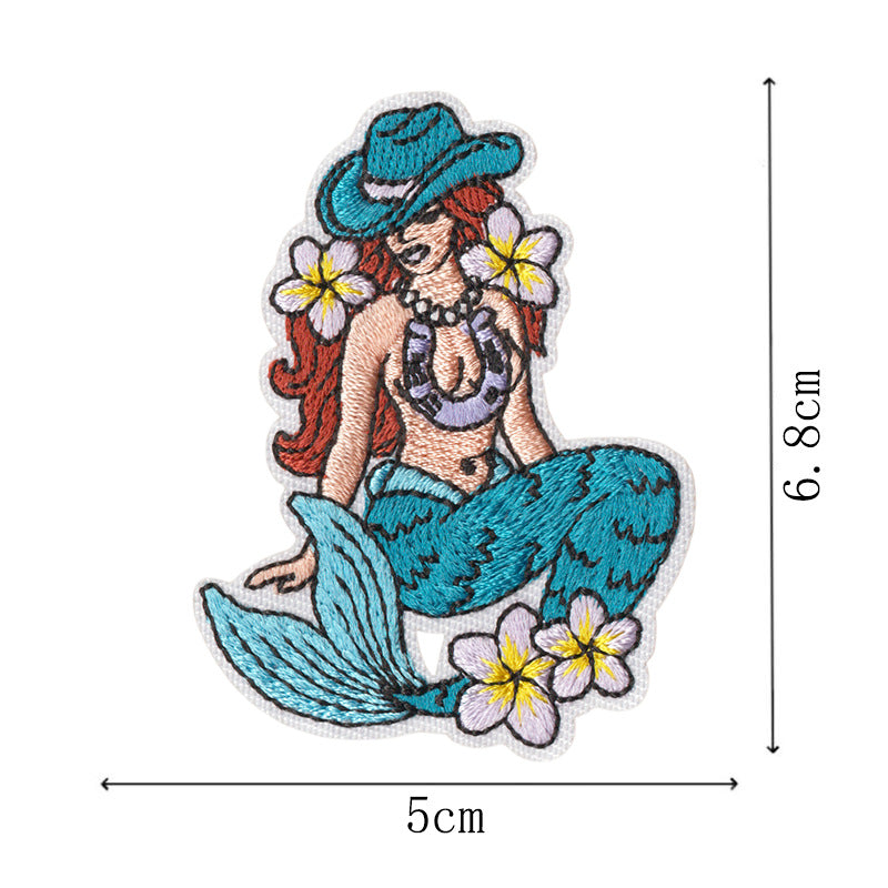 Wholesale West Coast Retro Mermaid Adhesive Embroidered Patches Guitar Cactus Nautical Design For Coat Repair Chic Craft Supply Boutique Resale