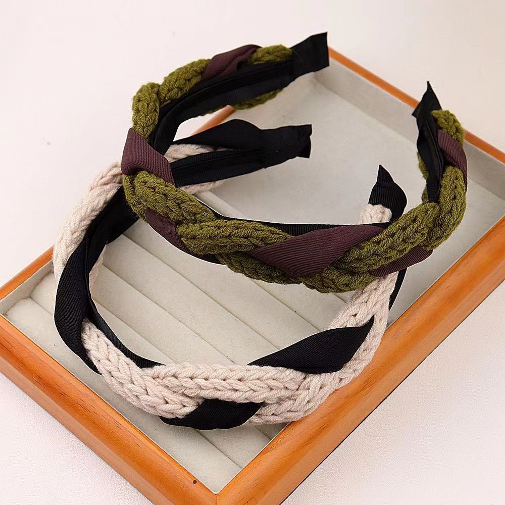 Wholesale Retro Wool Fried Dough Twists Wide Band Hair Hoop