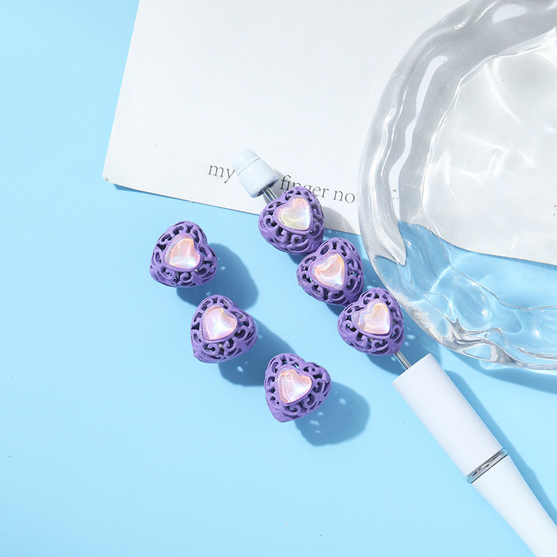 Wholesale 10pcs Alloy Hollow Love Cat's Eye Straight Hole Beads