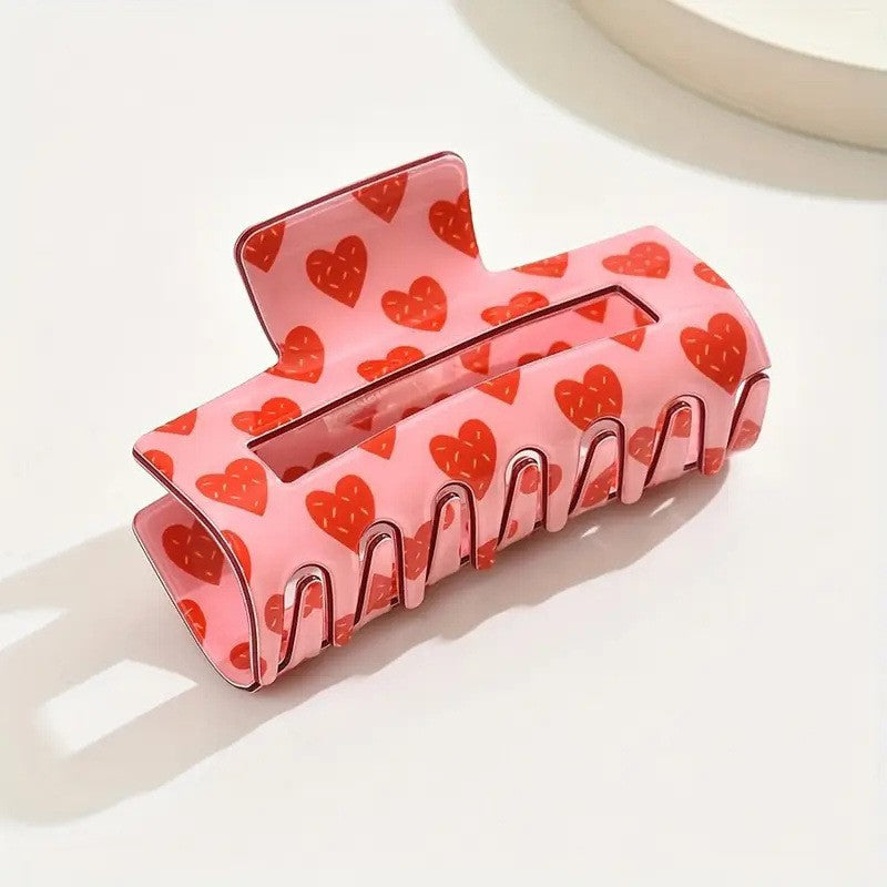 Wholesale Hair Accessories New pink Heart-shaped Printed Clip Women's Valentine's Day Sweet Paytail Hairpin Hair Shark Clip