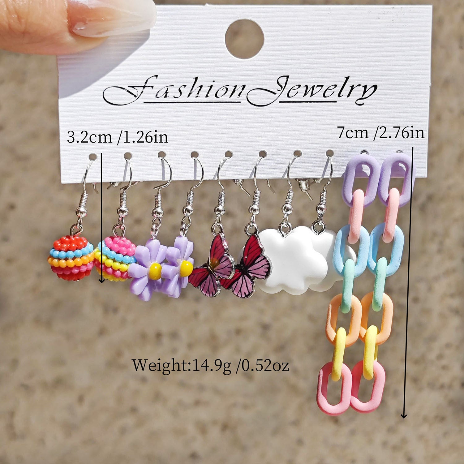 Wholesale Love Pink Bear Oil Drop Butterfly Acrylic Chain Earrings Set