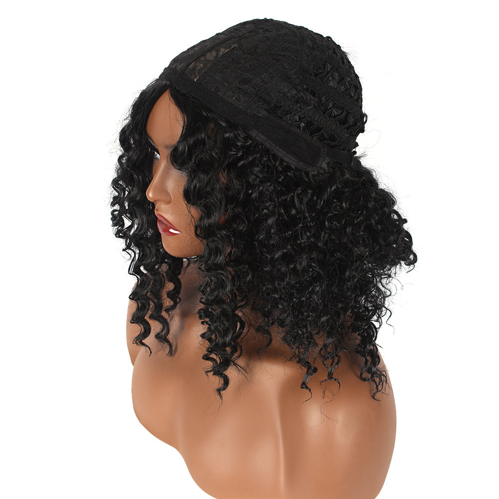 Wholesale Women's long bangs afro wrapped tube black spring curls short curly hair full head set