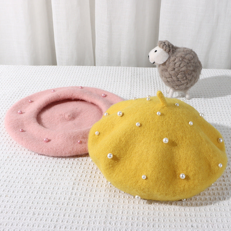 Wholesale Autumn and Winter Pearl Children's Beret Pearl Hat