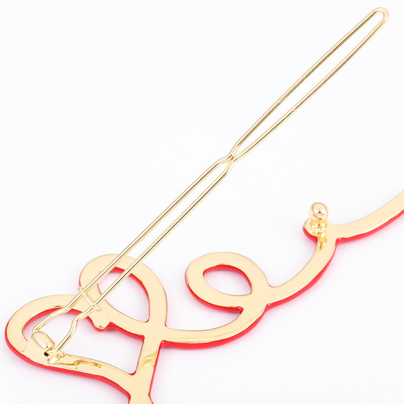Wholesale Valentine's Day LOVE Letter Gold Plated Drop Oil Hair Clips