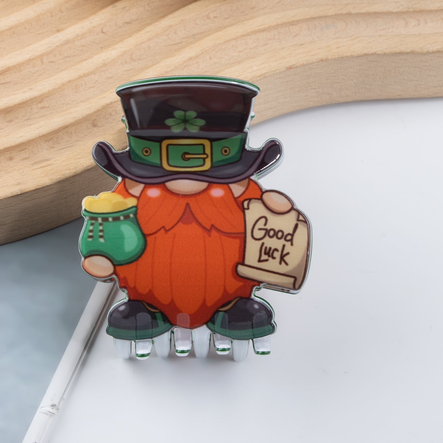 Wholesale St. Patrick's Day Green Old Dwarf Shamrock Pvc 6cm Hair Clip