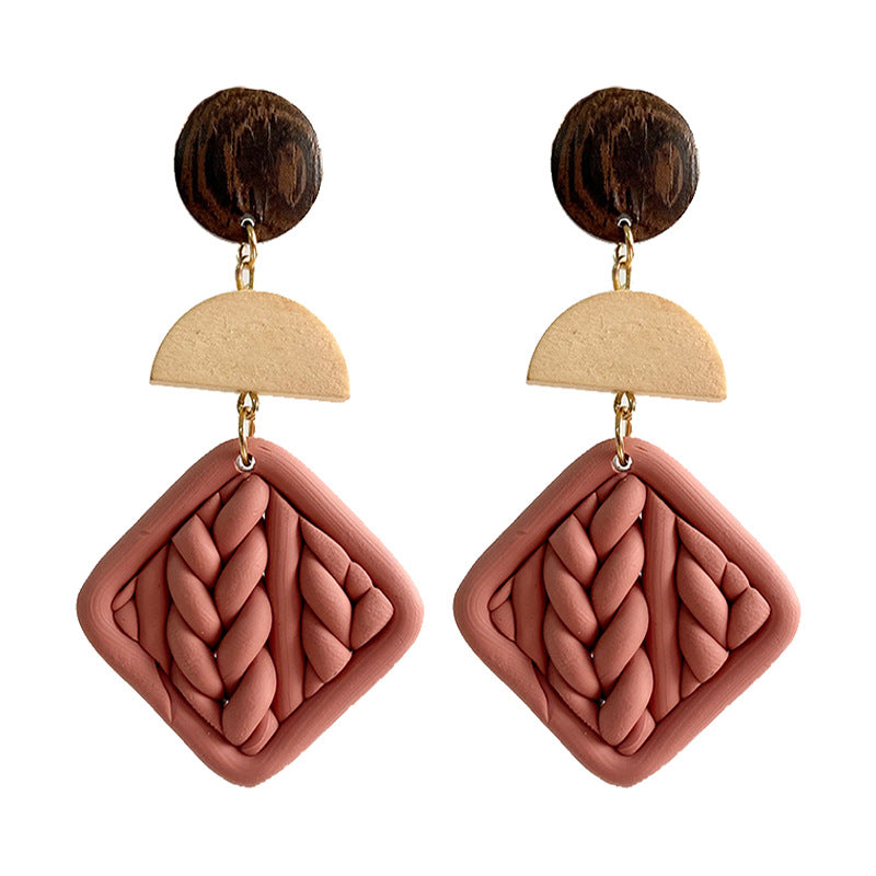 Wholesale 2 Pairs/pack Handmade Geometric Woven Geometric Embossed Polymer Earrings