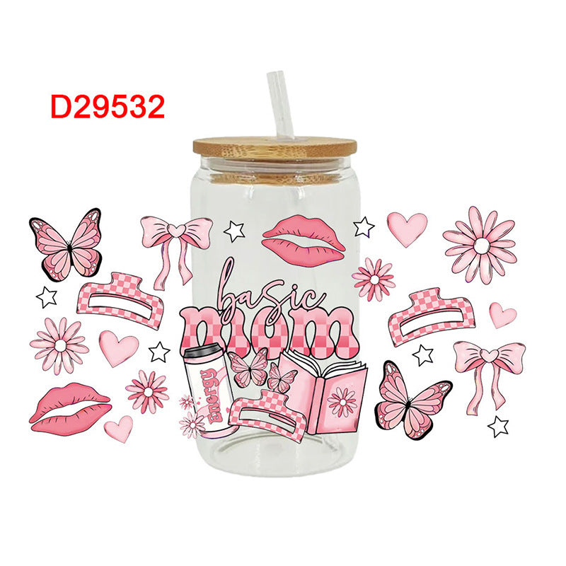 Wholesale Pink cosmetics shoes Mother's Day 16oz Cup UV DTF Wraps