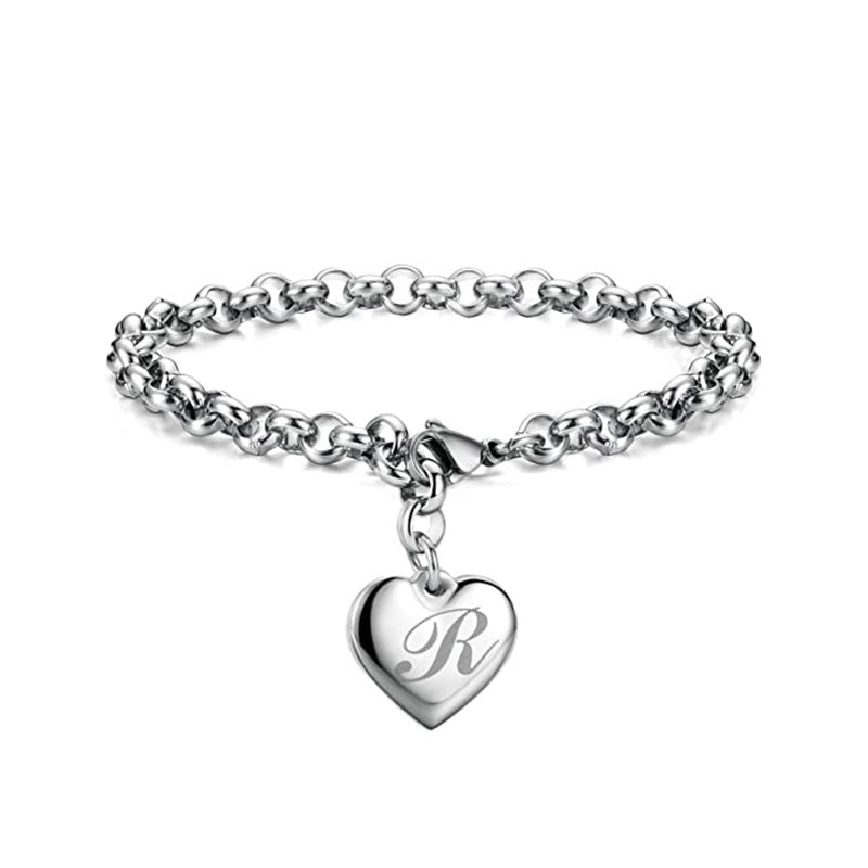 Wholesale Alphabet Pendant Stainless Steel Heart Bracelet