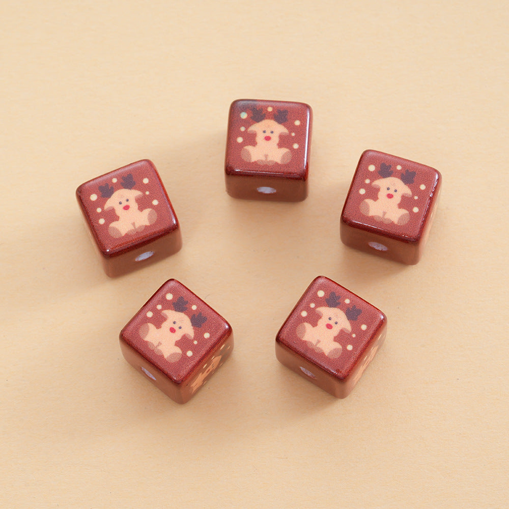 Wholesale 10pcs Christmas Square Beads DIY Mobile Phone Chain Beads