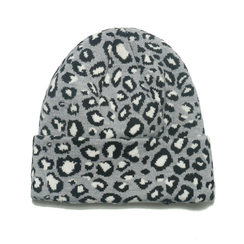 Wholesale Autumn and Winter Cycling Ear Hats Leopard Knitted Acrylic Beanie