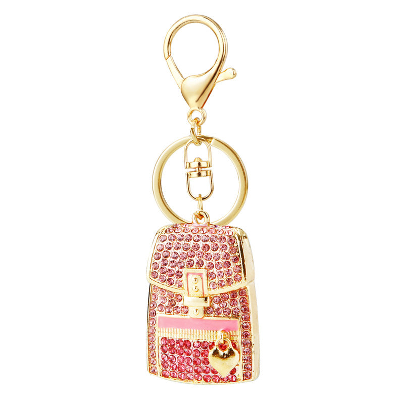 Wholesale Water Diamond Peach Heart Backpack Metal Keychains