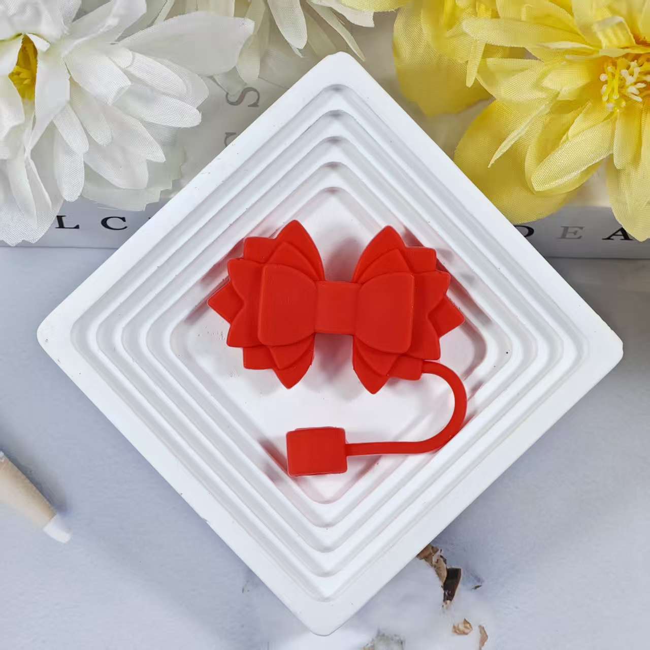 Wholesale 10pcs pink Bow Straw Tube Cap