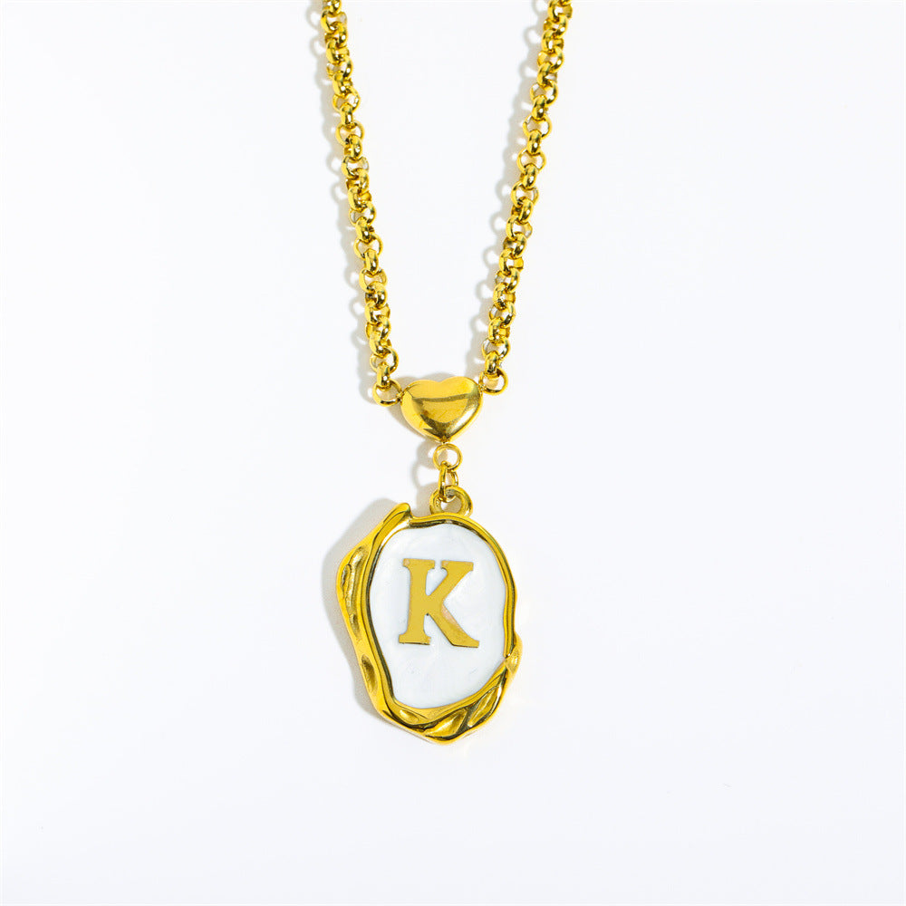 Wholesale 26 Letters Oil Dripping Three-dimensional 18K Gold Plated Stainless Steel Necklace
