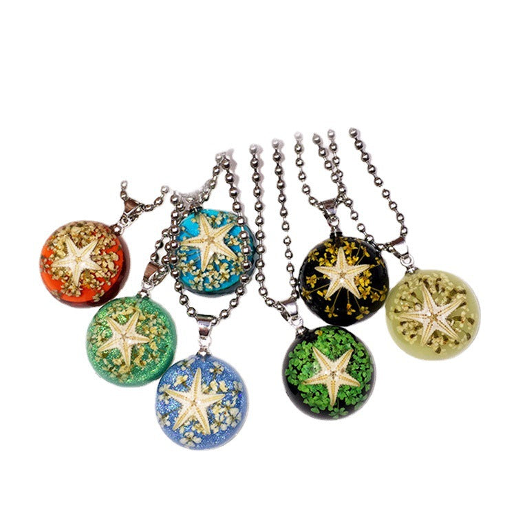 Wholesale 12pcs Creative Handmade Glue-dripping Real Starfish Specimen Necklace
