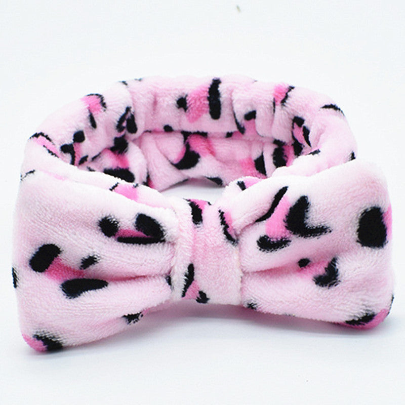 Wholesale Leopard Bow Coral Fleece Headband
