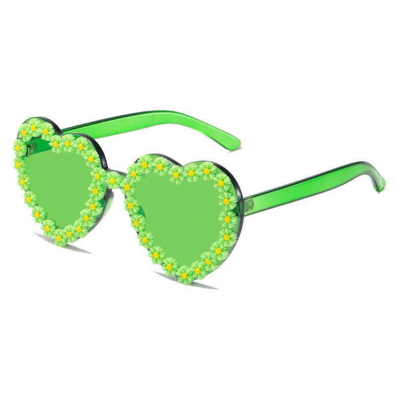 Wholesale Love Green Peach Frame Personalized Flower Sticker Trendy Beach Sunglasses