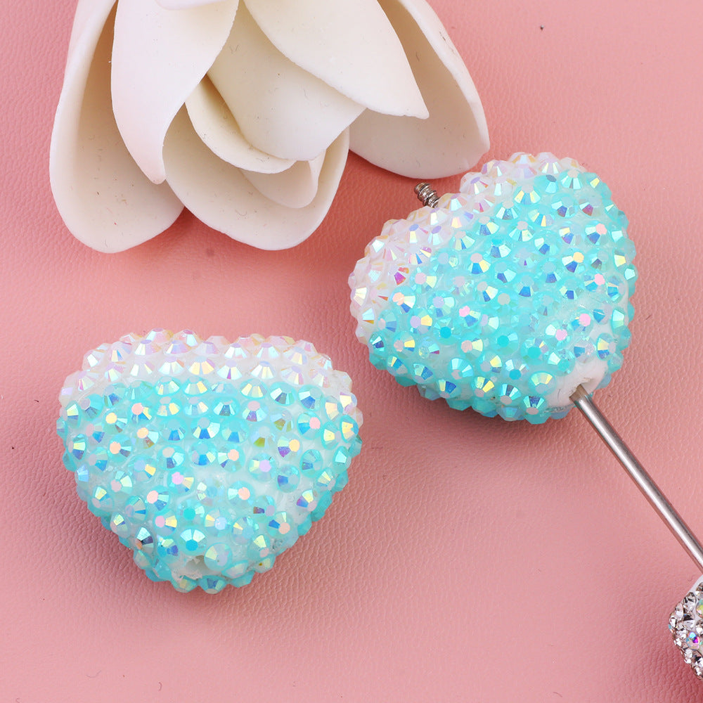 Wholesale 5pcs Gradient acrylic diamond stickers love diamond balls can be worn straight hole beads DIY mobile phone chain key chain bag chain accessories