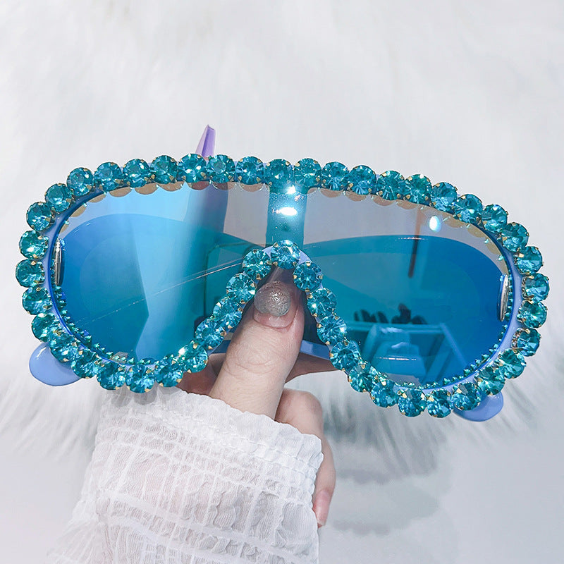 Wholesale Large Frame Integrated Diamond Fashion Sunglasses