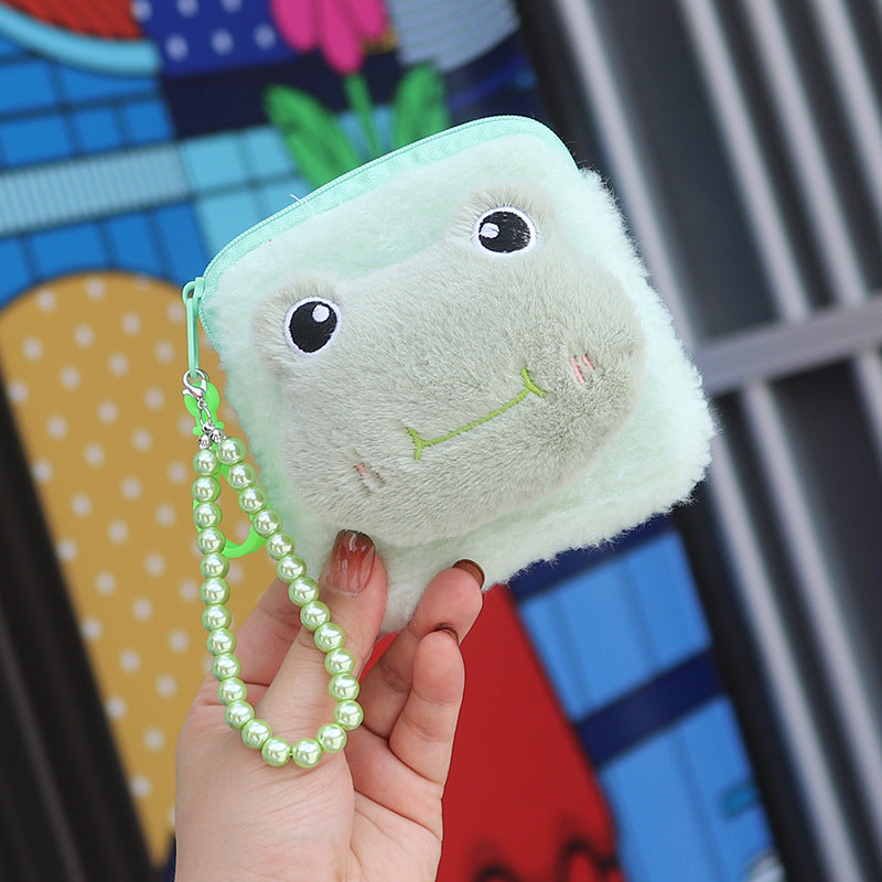 Wholesale Cartoon Cute Animal Doll Plush Large Capacity Candy Color Bead Chain Wallet