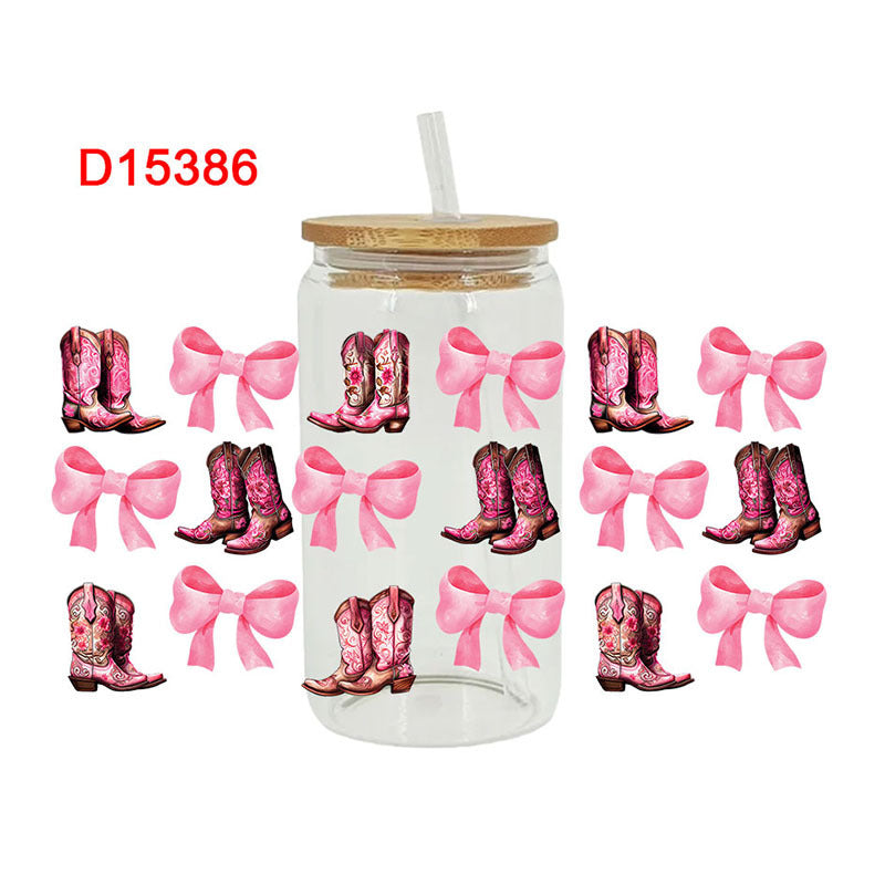 Wholesale  Pink bow boots 16oz Cup UV DTF Wraps