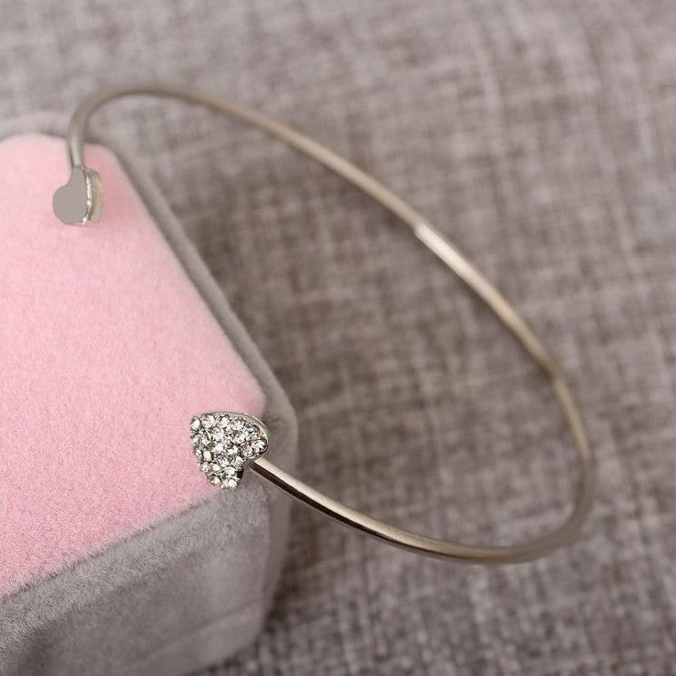 Wholesale Full Diamond Heart-shaped Heart Opening Alloy Gold-plated Adjustable Bracelet