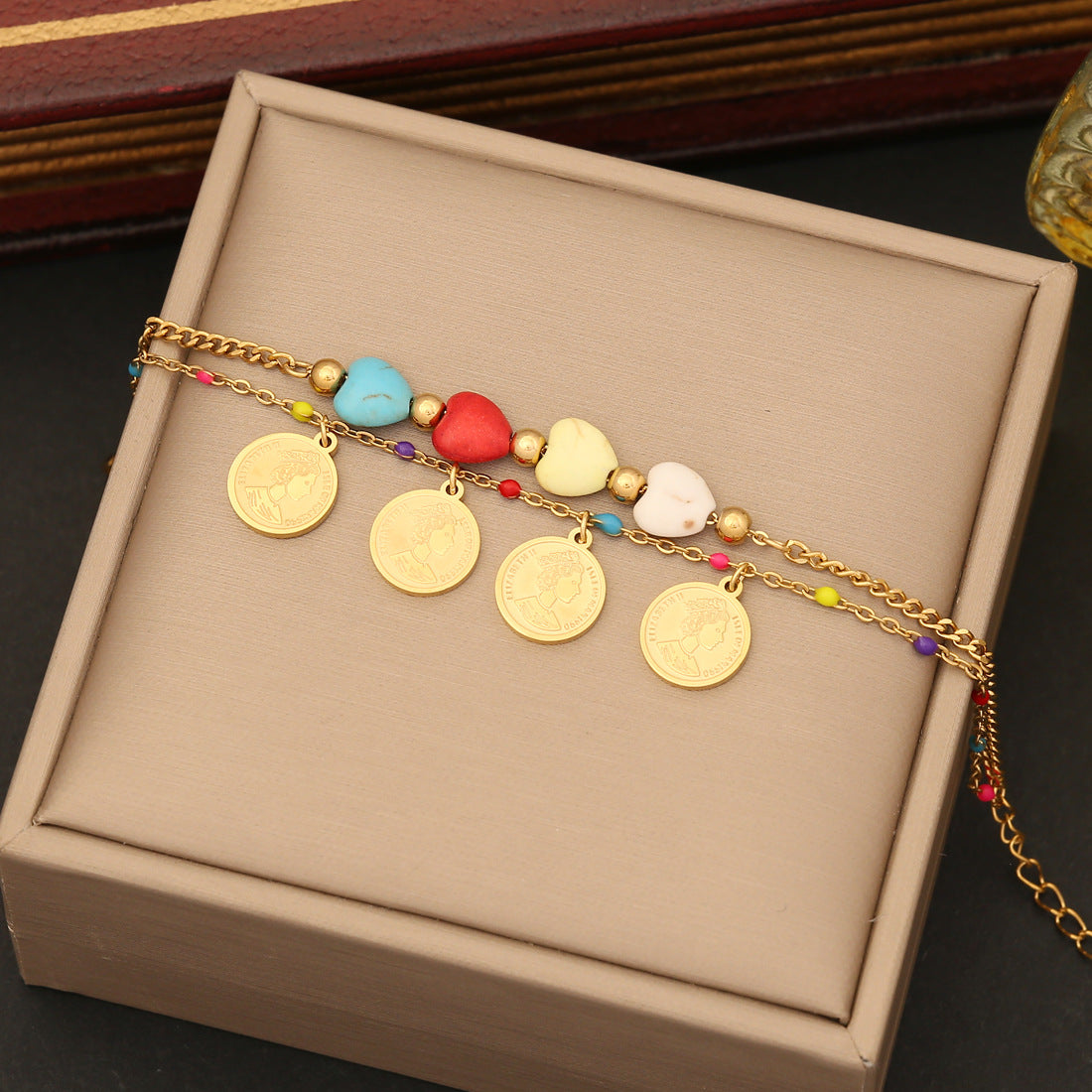 Wholesale Tree of Life Heart Turquoise Color Drip Oil Stainless Steel Bracelet